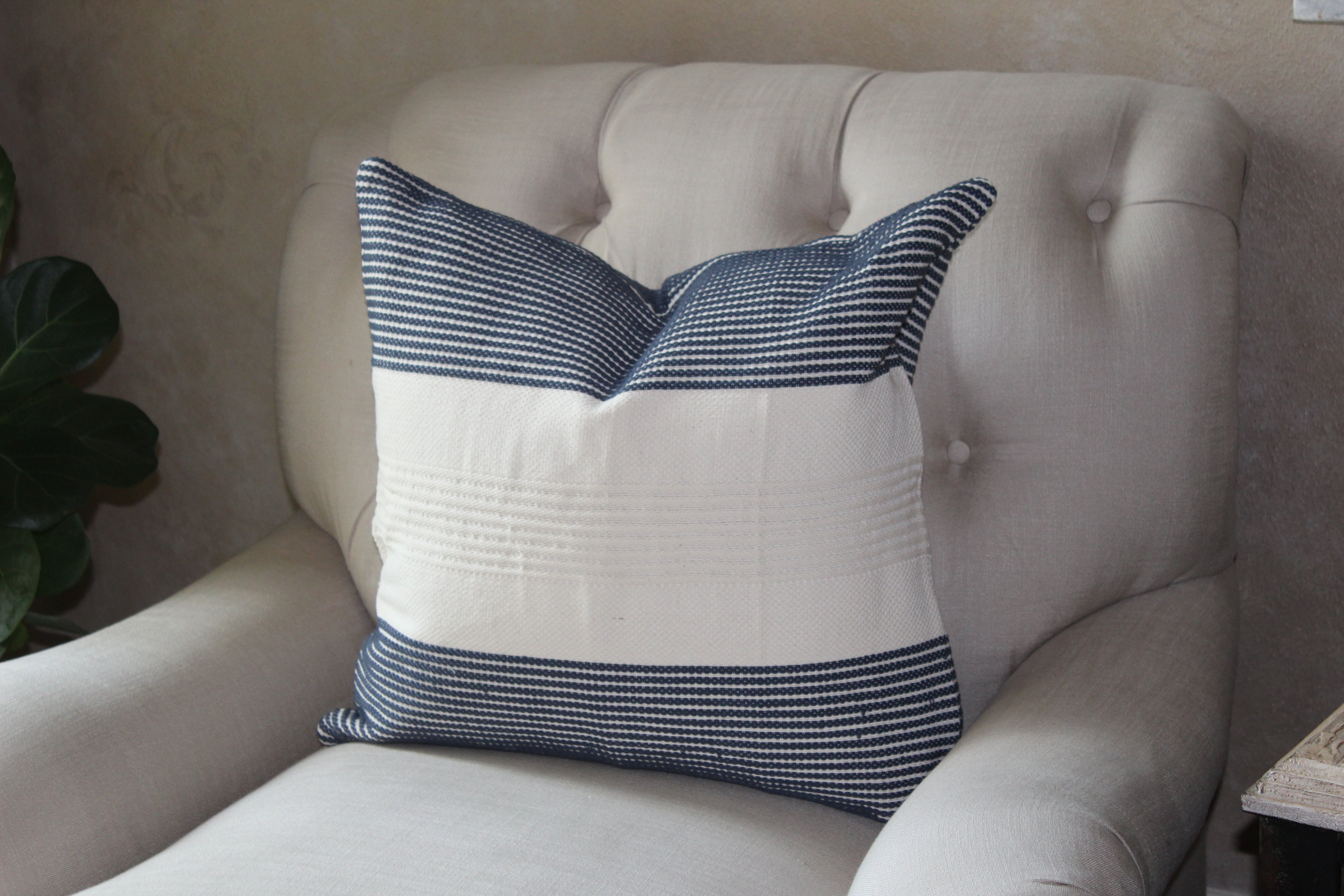 Lily Navy Blue stripe pillow cover