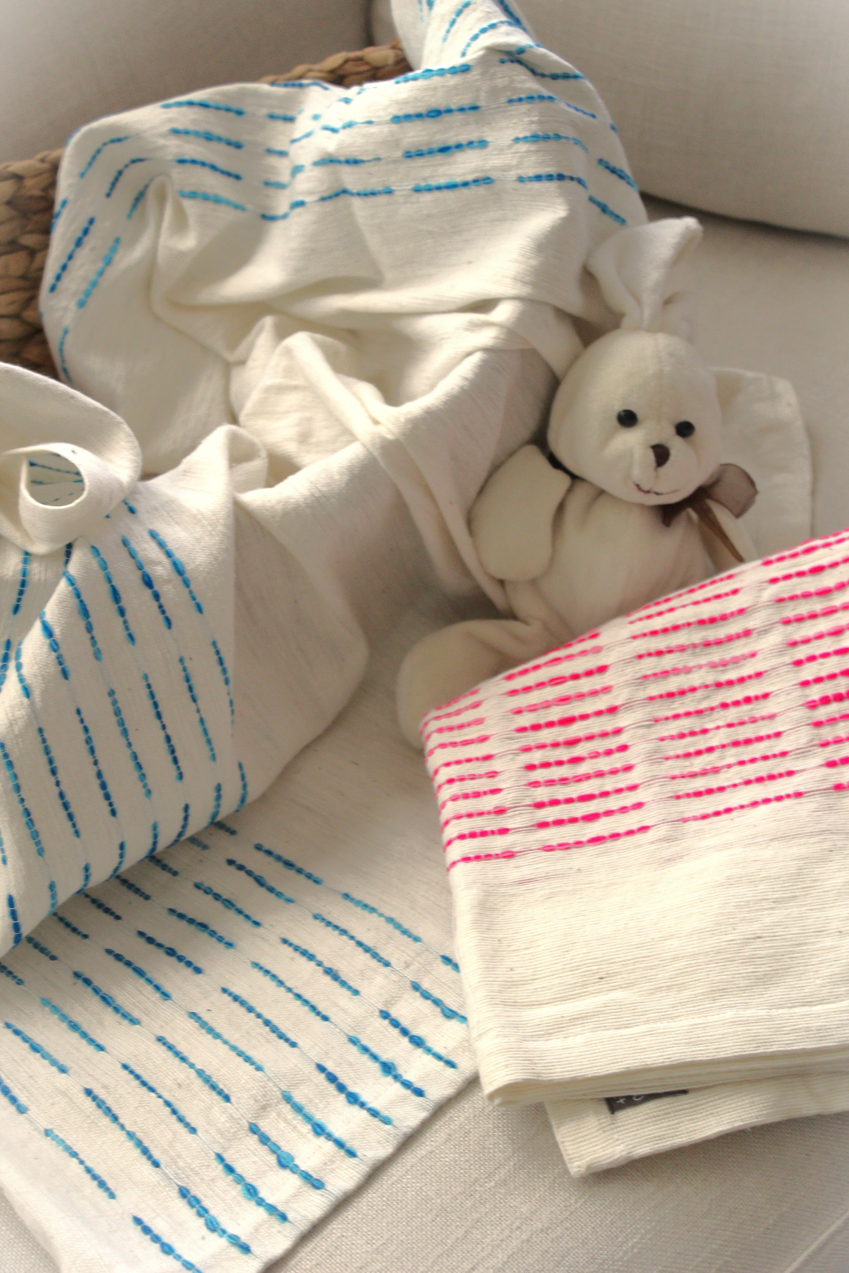 Organic Cotton Baby Blanket – 38” x 38” | Pink or Blue Stripes