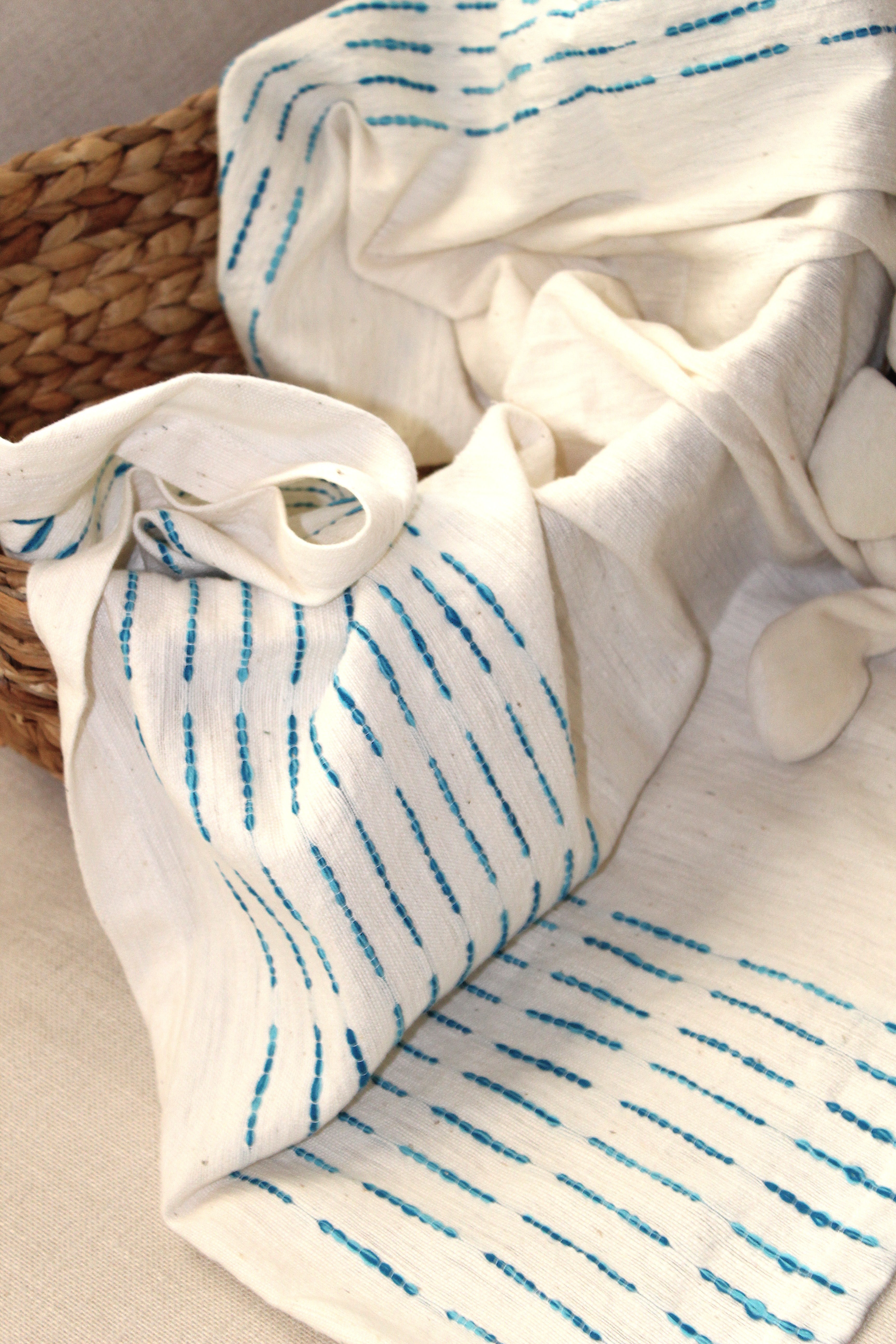 Organic Cotton Baby Blanket – 38” x 38” | Pink or Blue Stripes