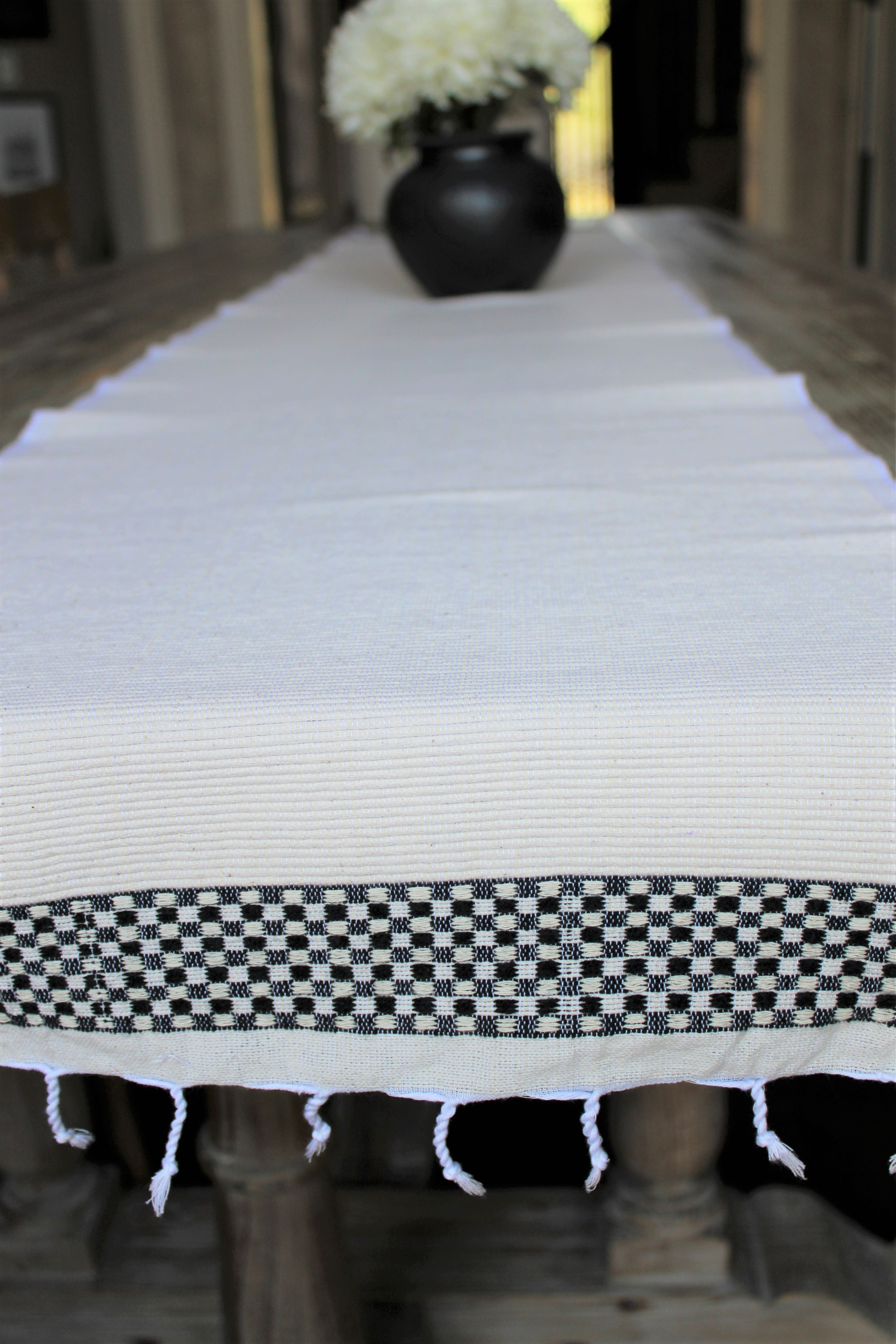Seble neutral with a black stripe table runner